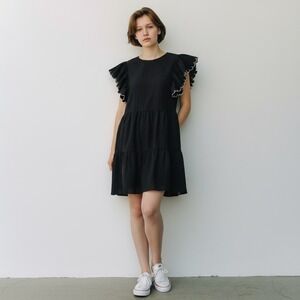 Who What Wear Tiered Ruffle Sleeve Dress Black Striped Size XS Mini Womens Party